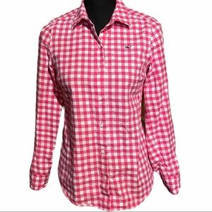 Vineyard Vines Pink Gingham Button Front Top XS
